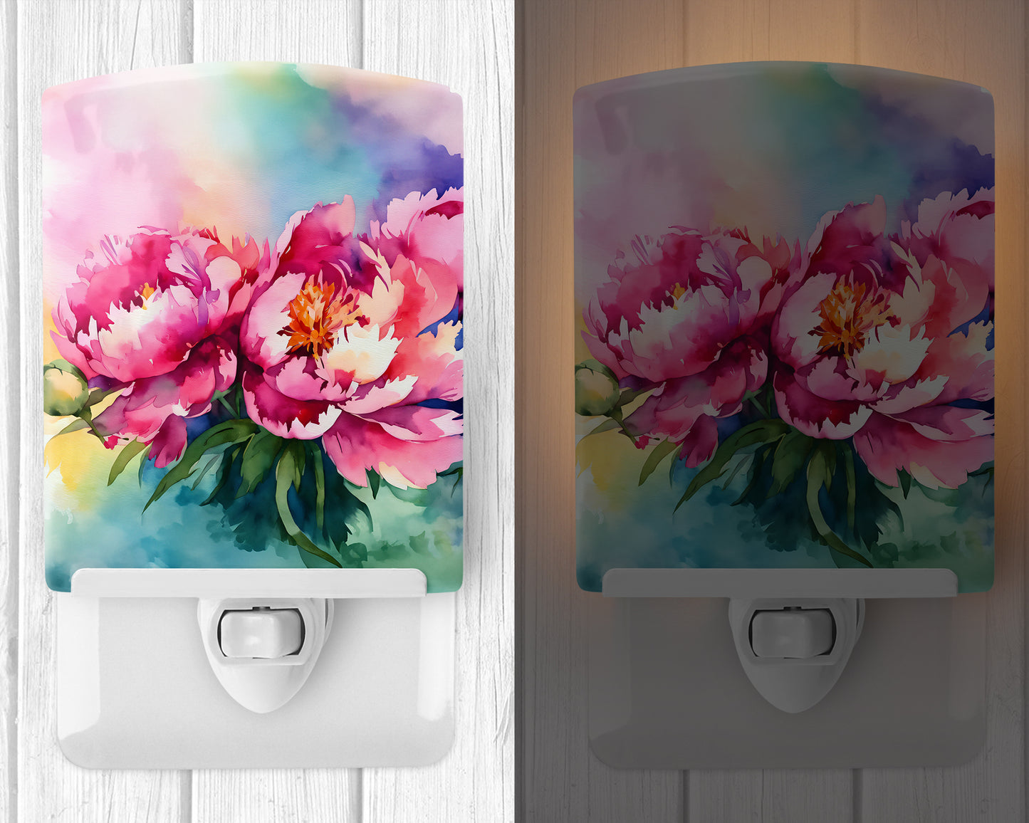 Peonies in Watercolor Ceramic Night Light