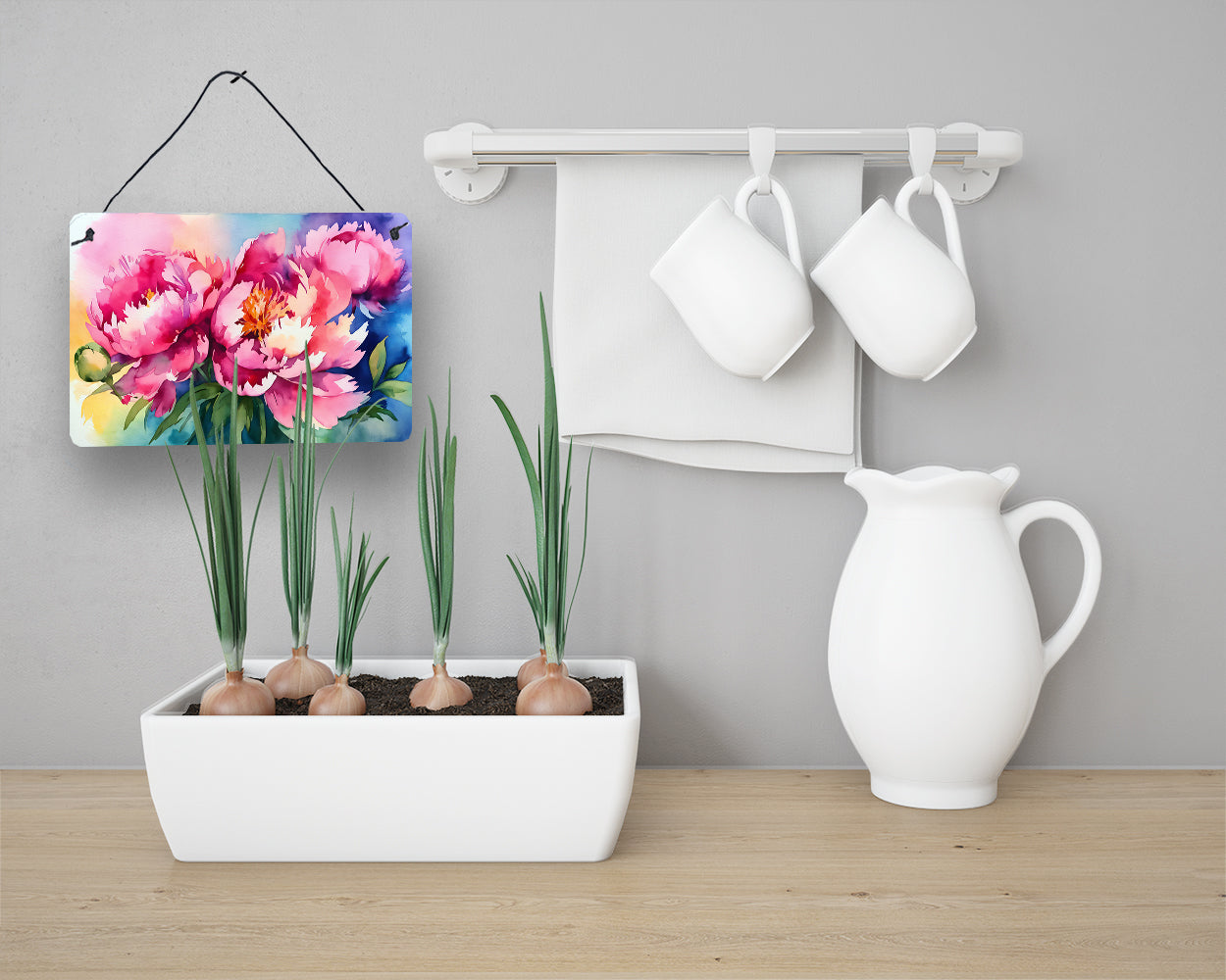 Peonies in Watercolor Wall or Door Hanging Prints