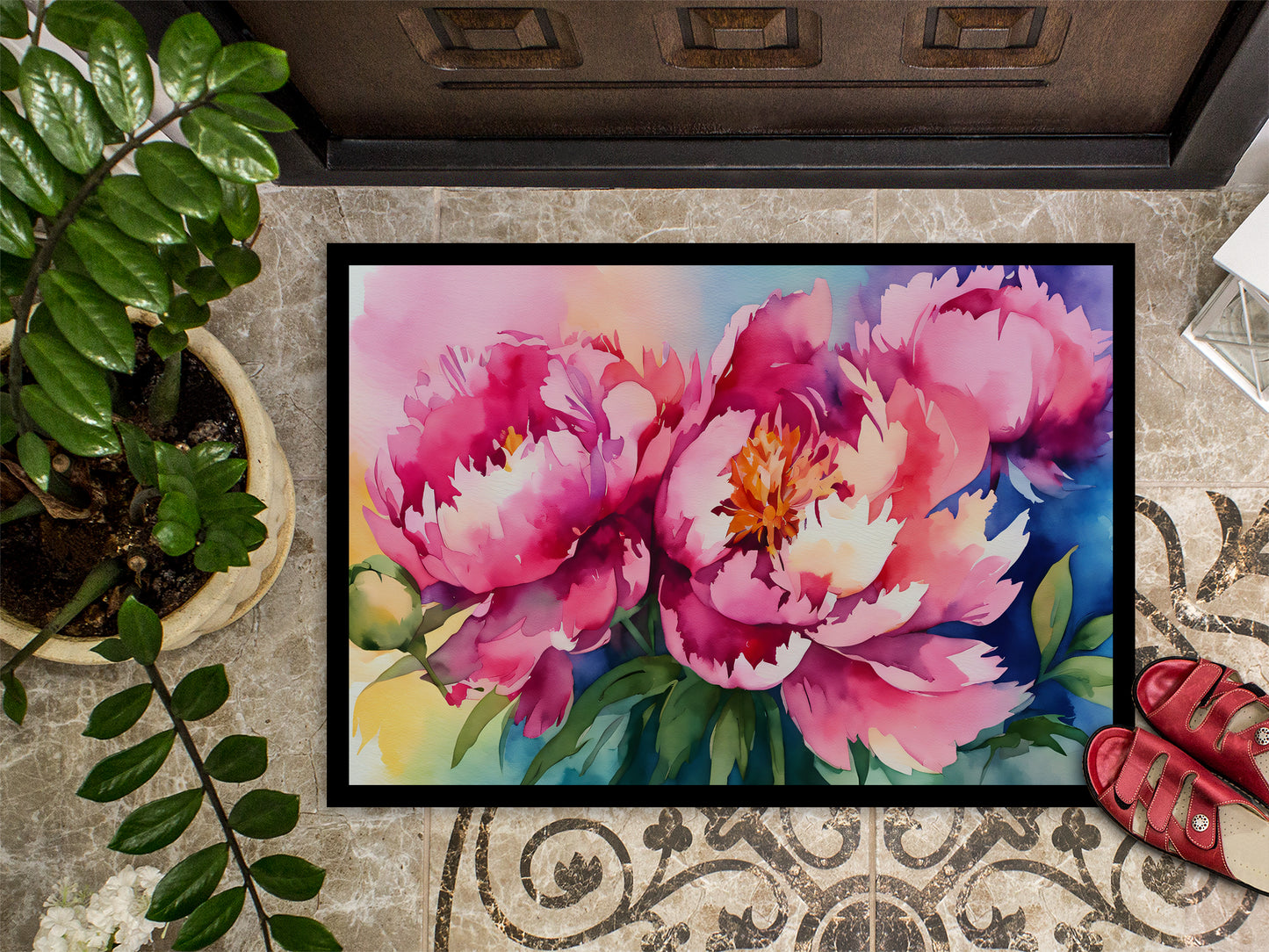 Peonies in Watercolor Doormat