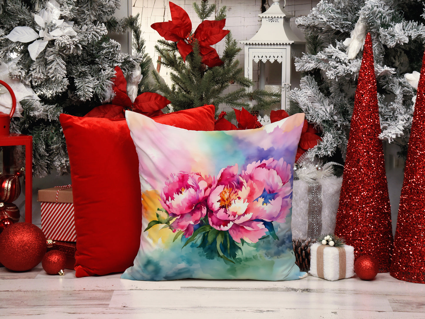 Peonies in Watercolor Throw Pillow