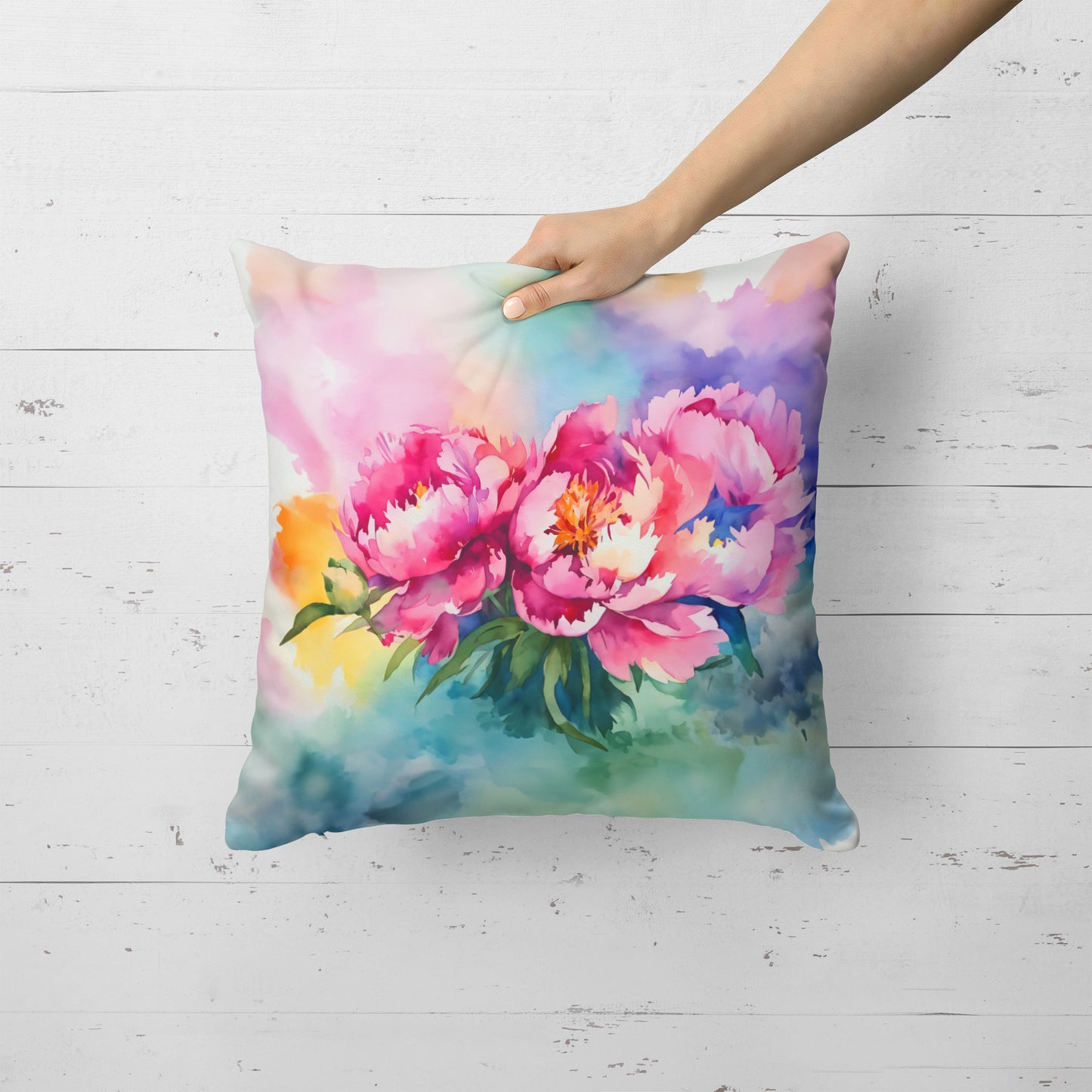 Peonies in Watercolor Throw Pillow