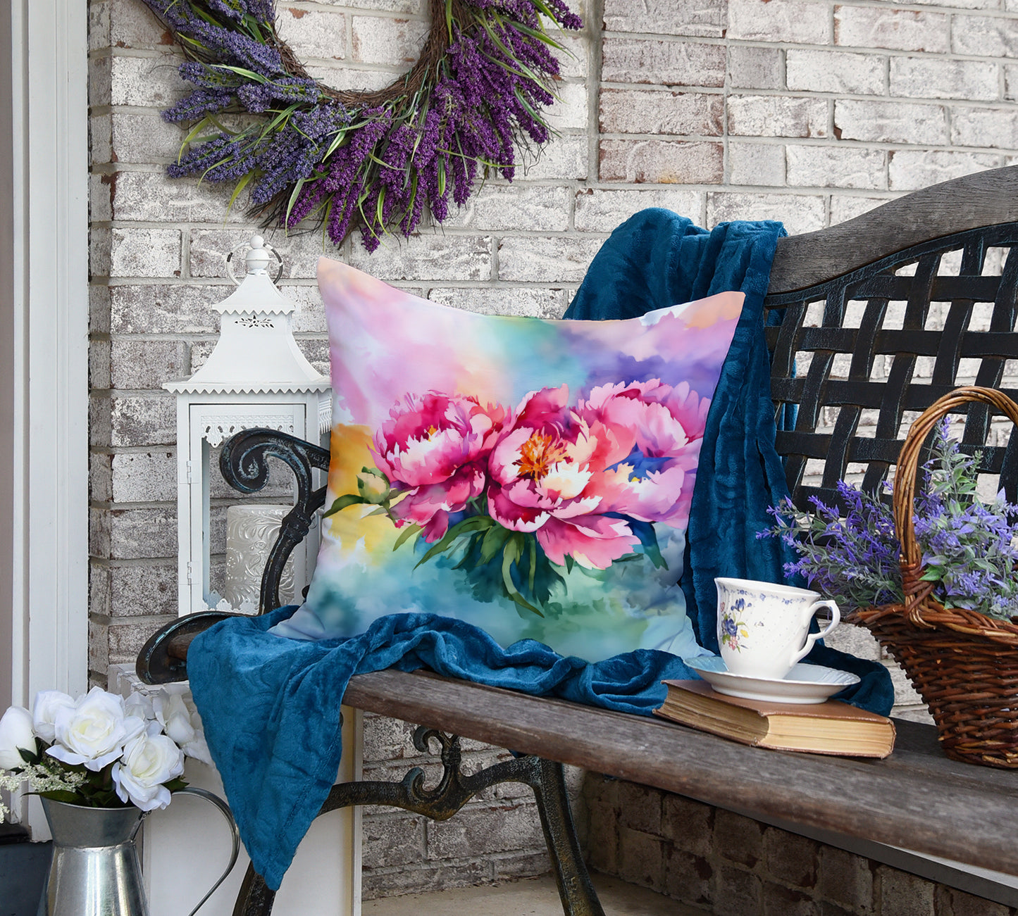 Peonies in Watercolor Throw Pillow