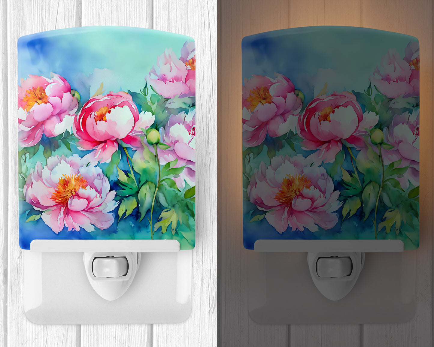 Peonies in Watercolor Ceramic Night Light