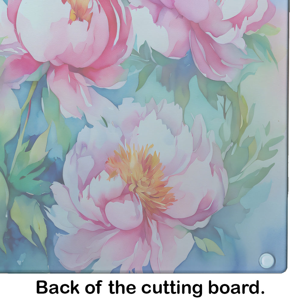 Peonies in Watercolor Glass Cutting Board