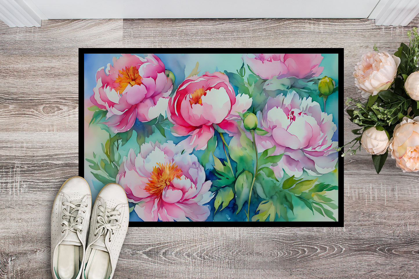 Peonies in Watercolor Doormat