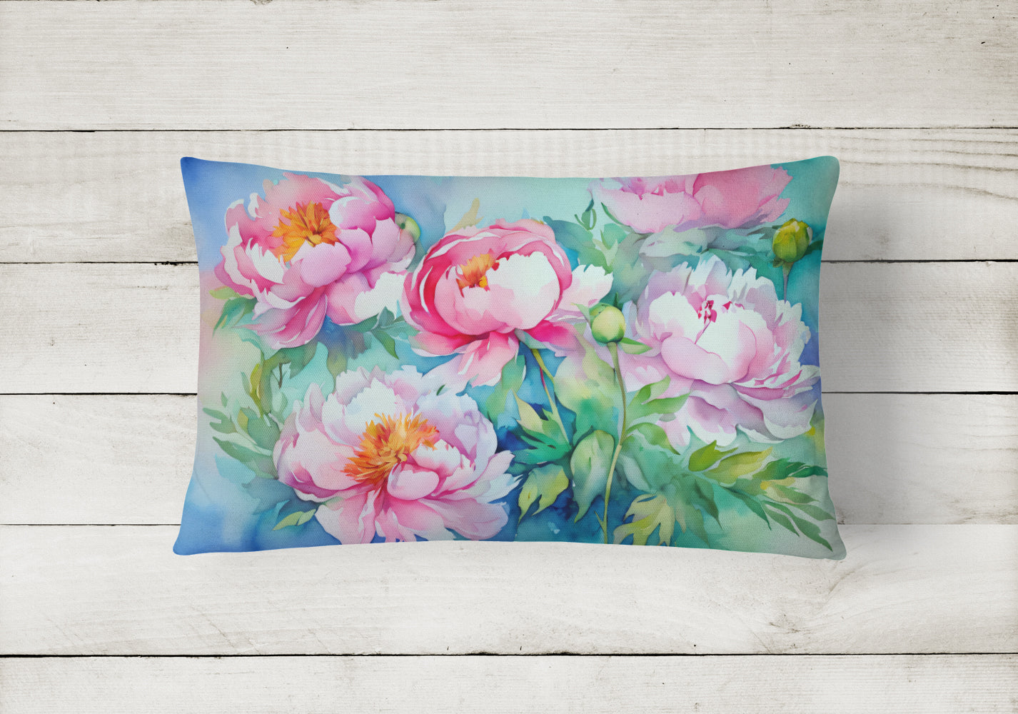 Peonies in Watercolor Throw Pillow