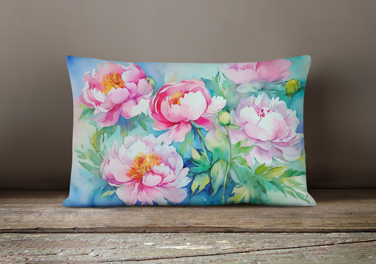 Peonies in Watercolor Throw Pillow