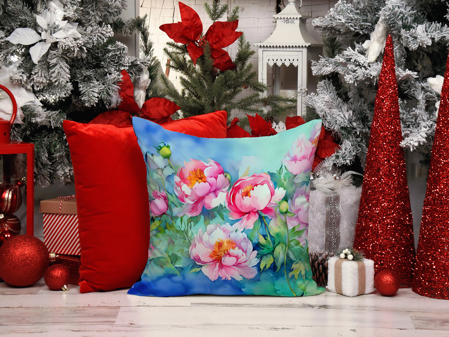 Peonies in Watercolor Throw Pillow