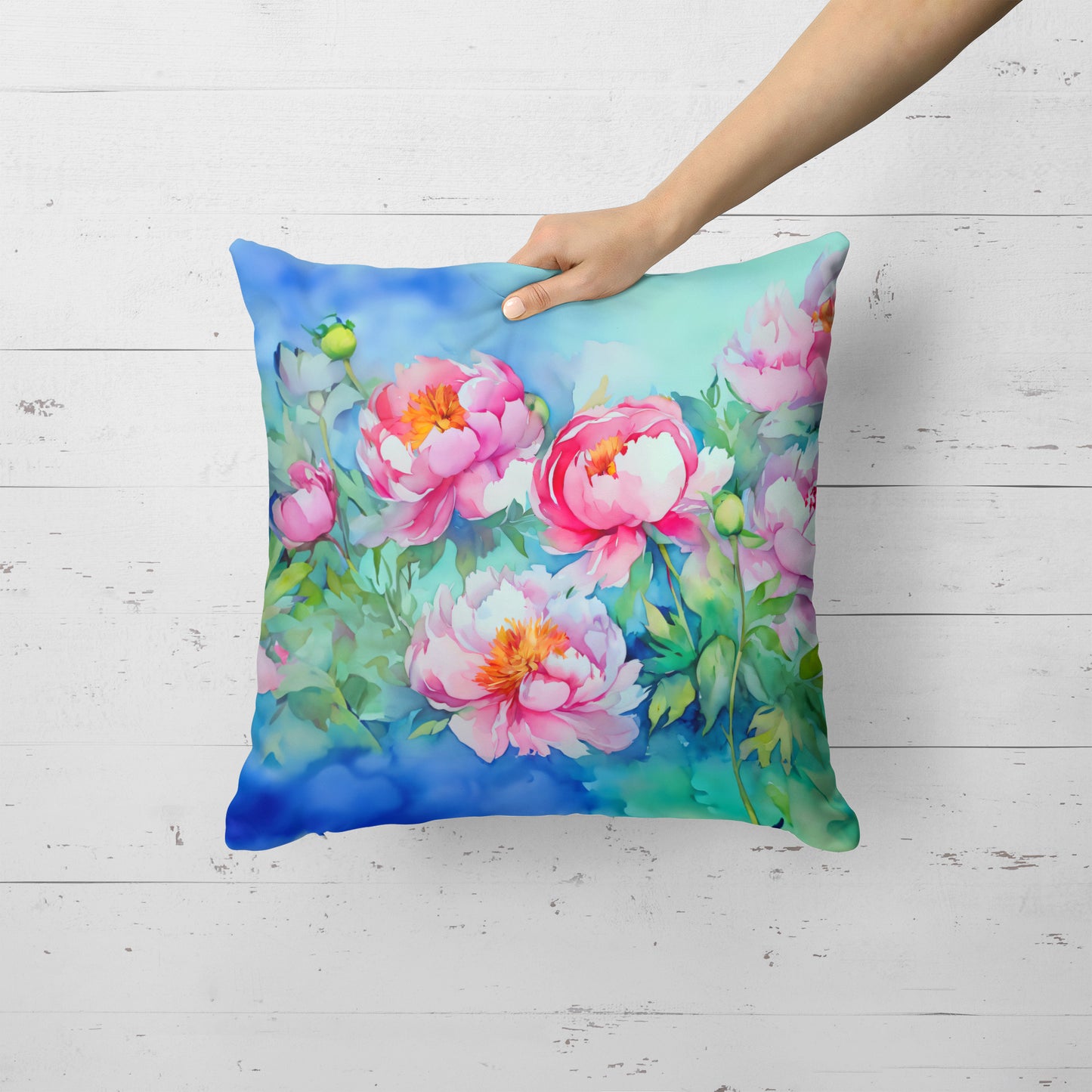 Peonies in Watercolor Throw Pillow