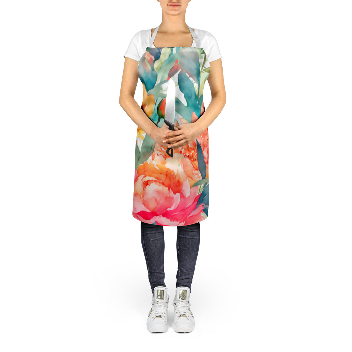 Peonies in Watercolor Apron