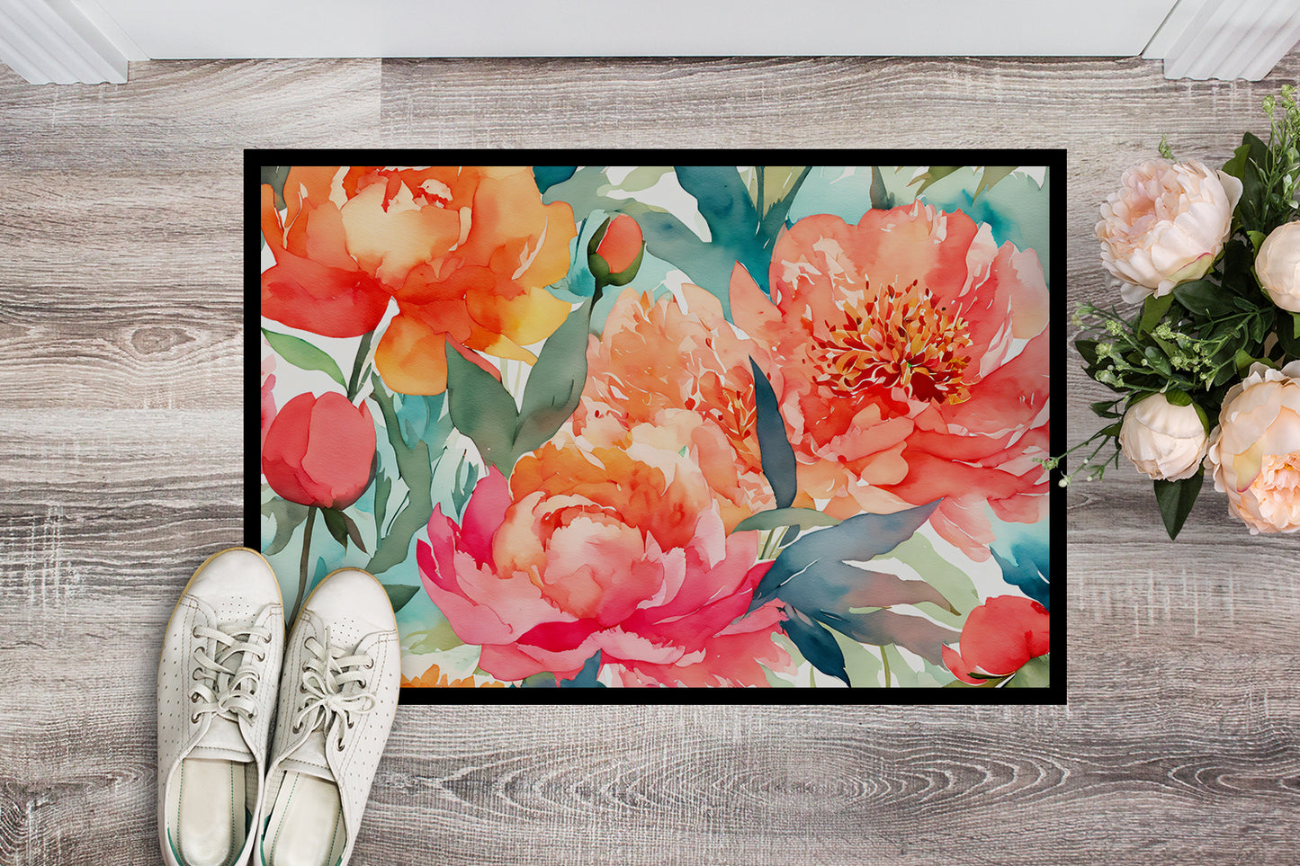 Peonies in Watercolor Doormat