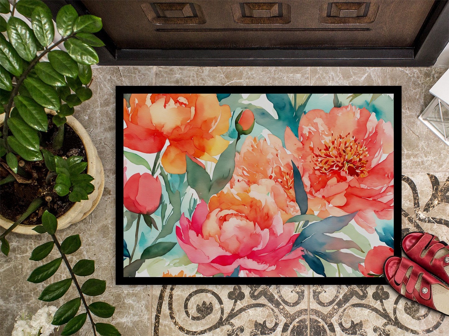 Peonies in Watercolor Doormat