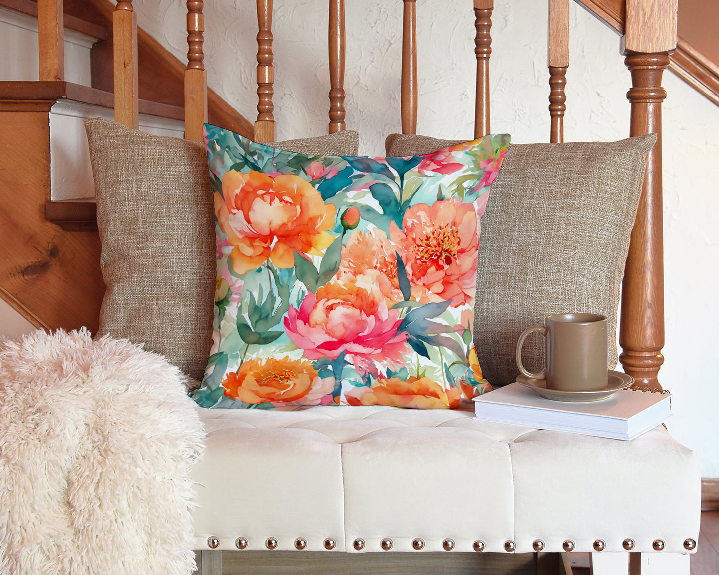 Peonies in Watercolor Throw Pillow