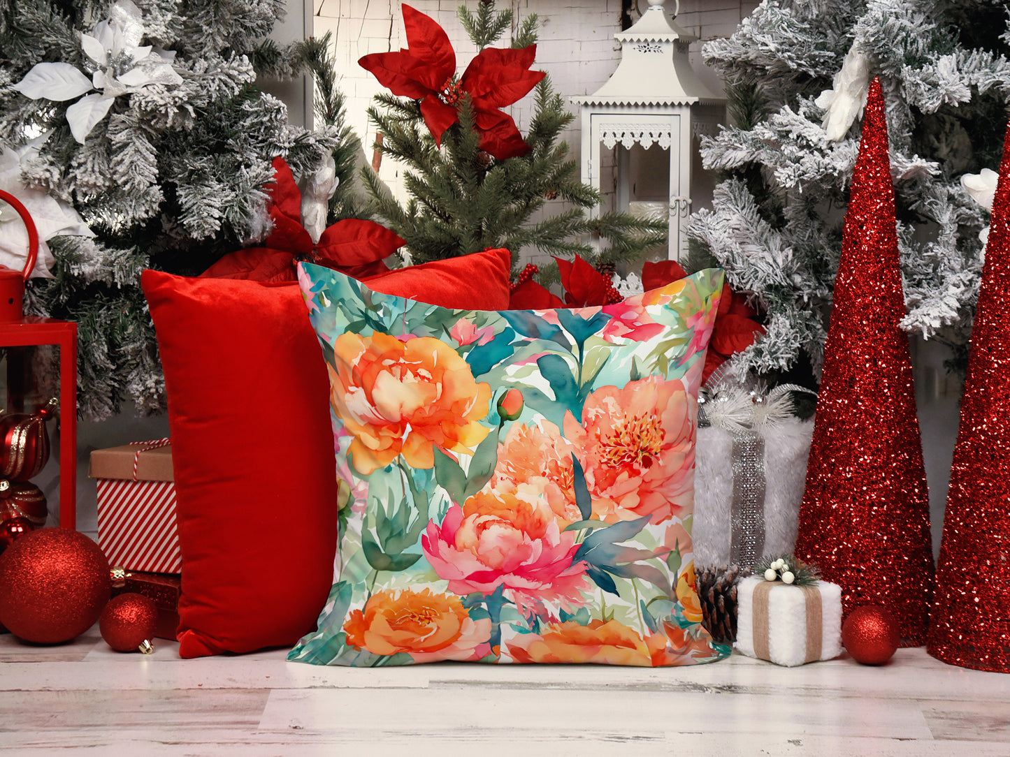 Peonies in Watercolor Throw Pillow