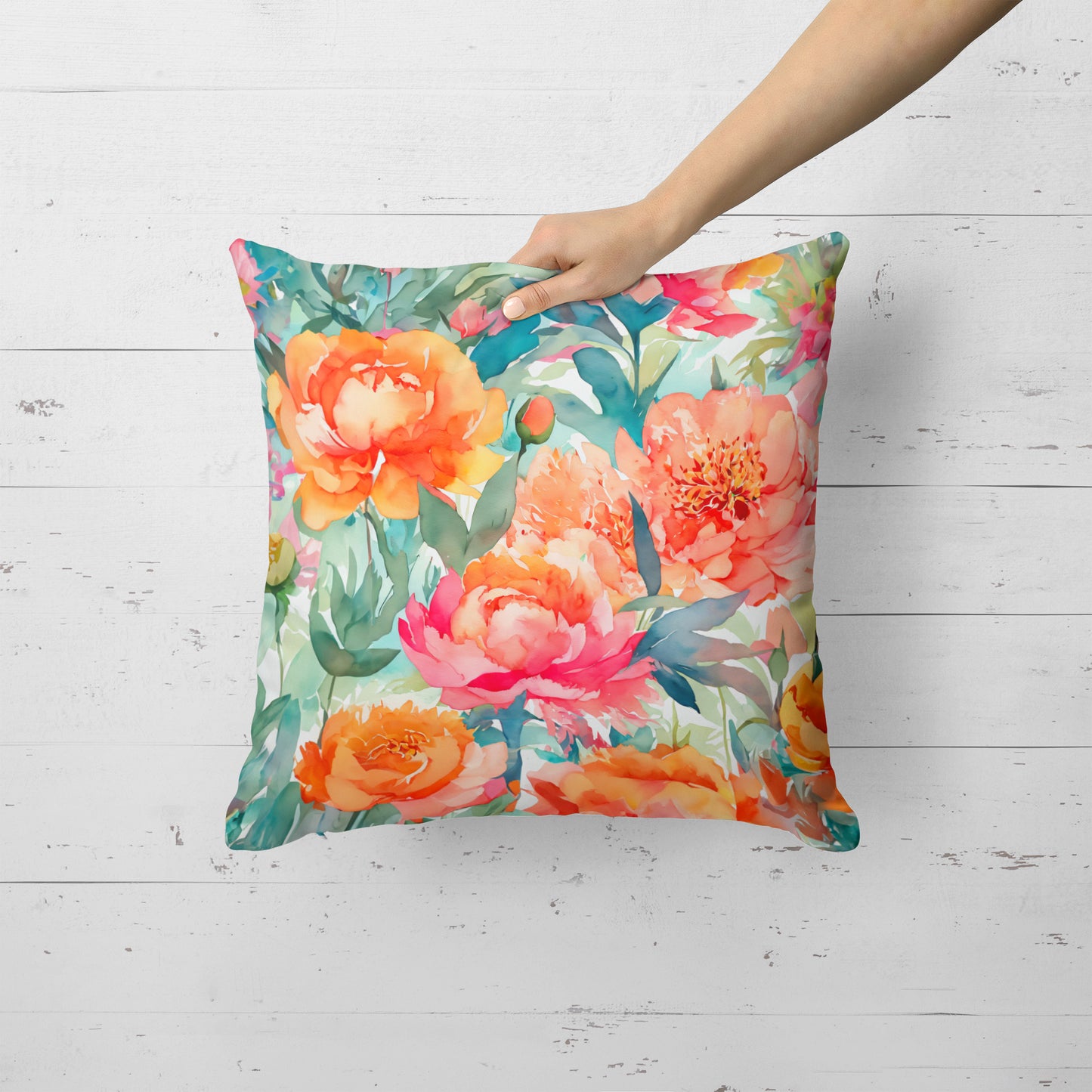 Peonies in Watercolor Throw Pillow