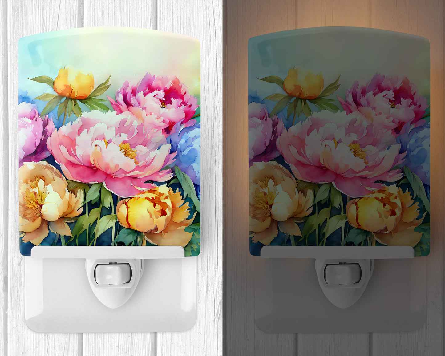 Peonies in Watercolor Ceramic Night Light