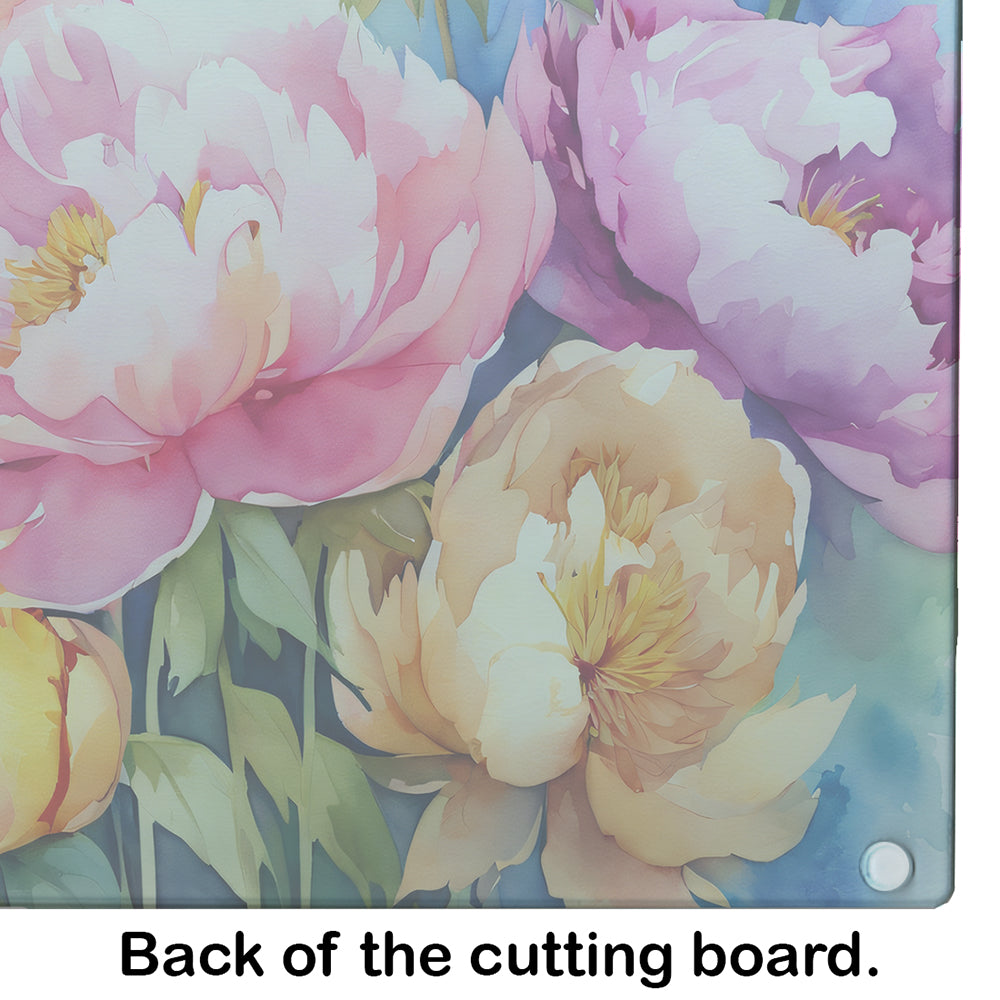 Peonies in Watercolor Glass Cutting Board