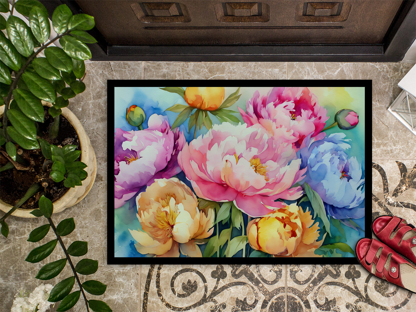 Peonies in Watercolor Doormat