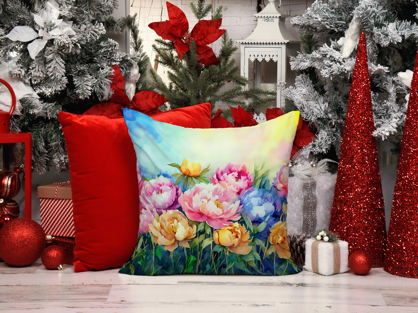 Peonies in Watercolor Throw Pillow