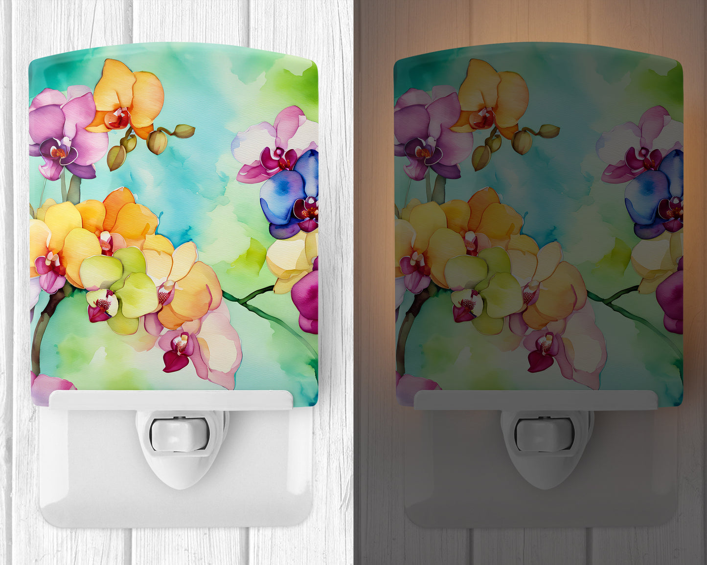 Orchids in Watercolor Ceramic Night Light