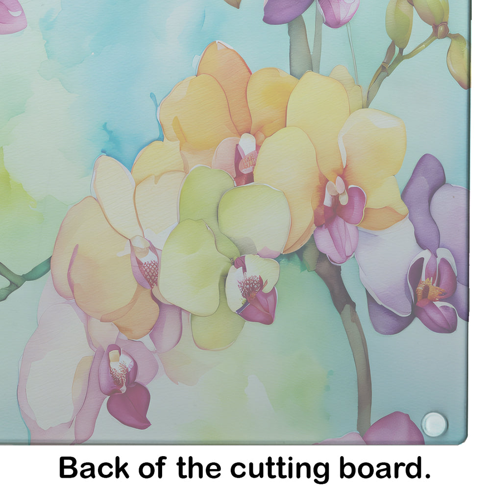 Orchids in Watercolor Glass Cutting Board