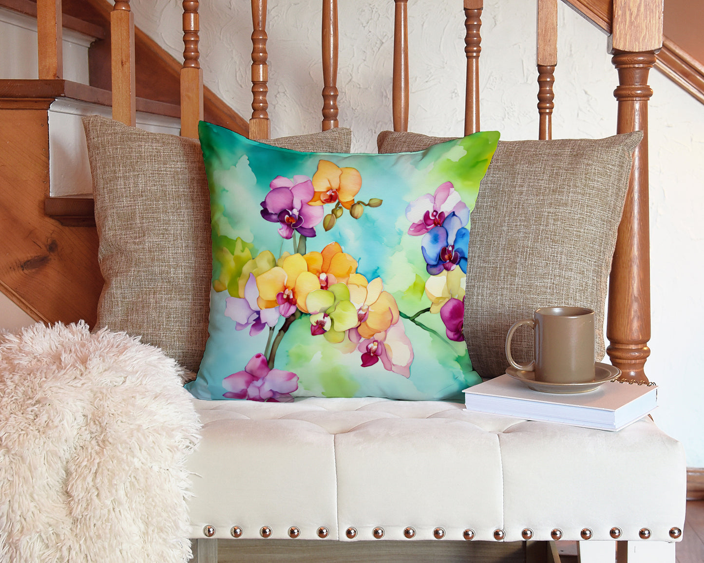 Orchids in Watercolor Throw Pillow