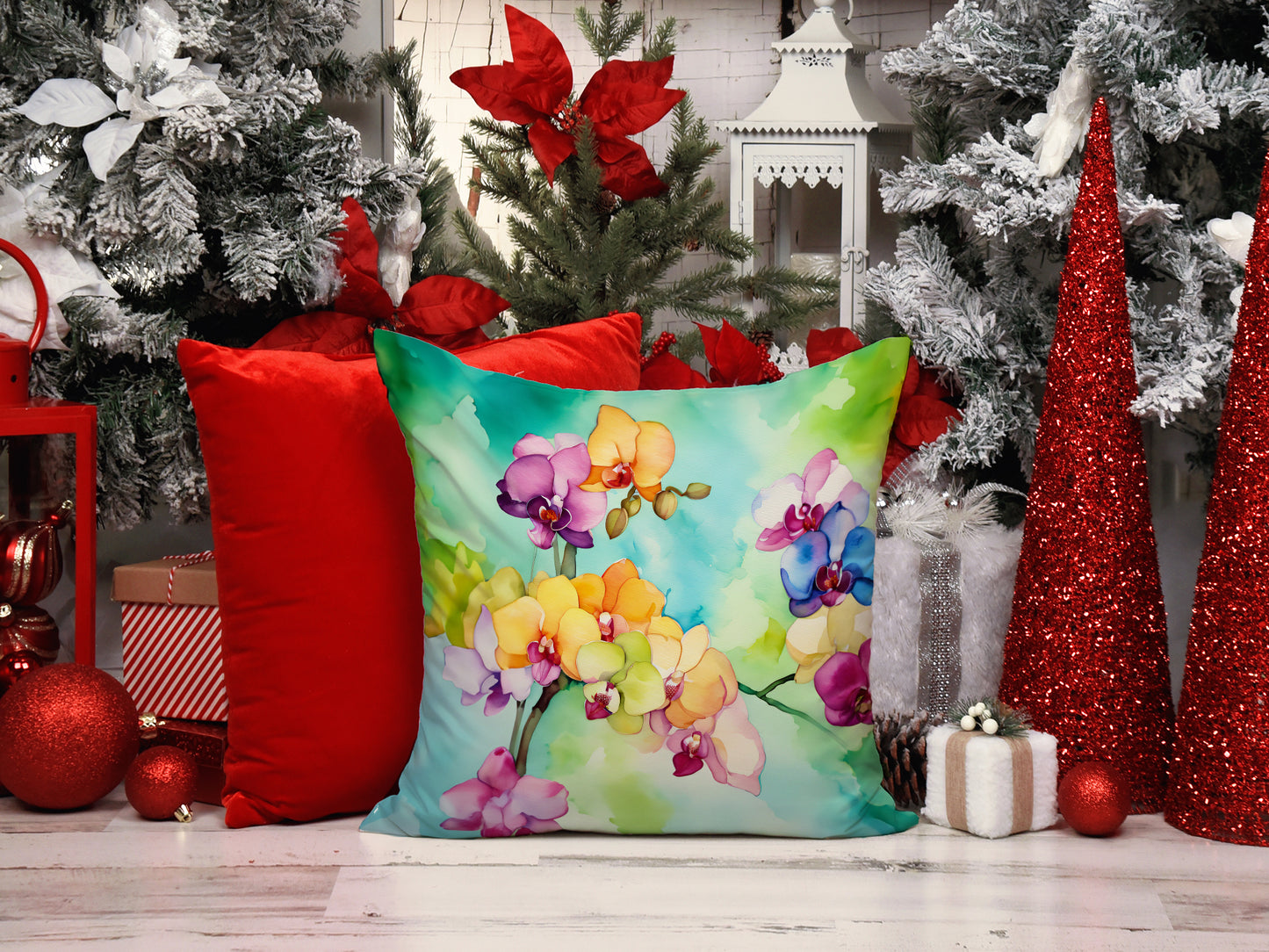 Orchids in Watercolor Throw Pillow