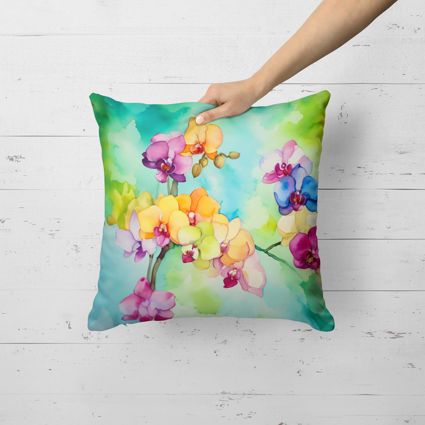 Orchids in Watercolor Throw Pillow