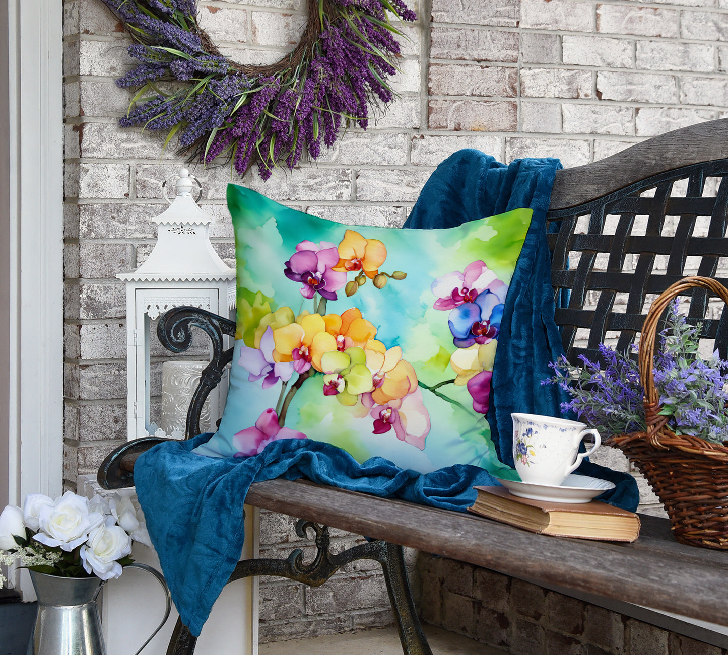 Orchids in Watercolor Throw Pillow