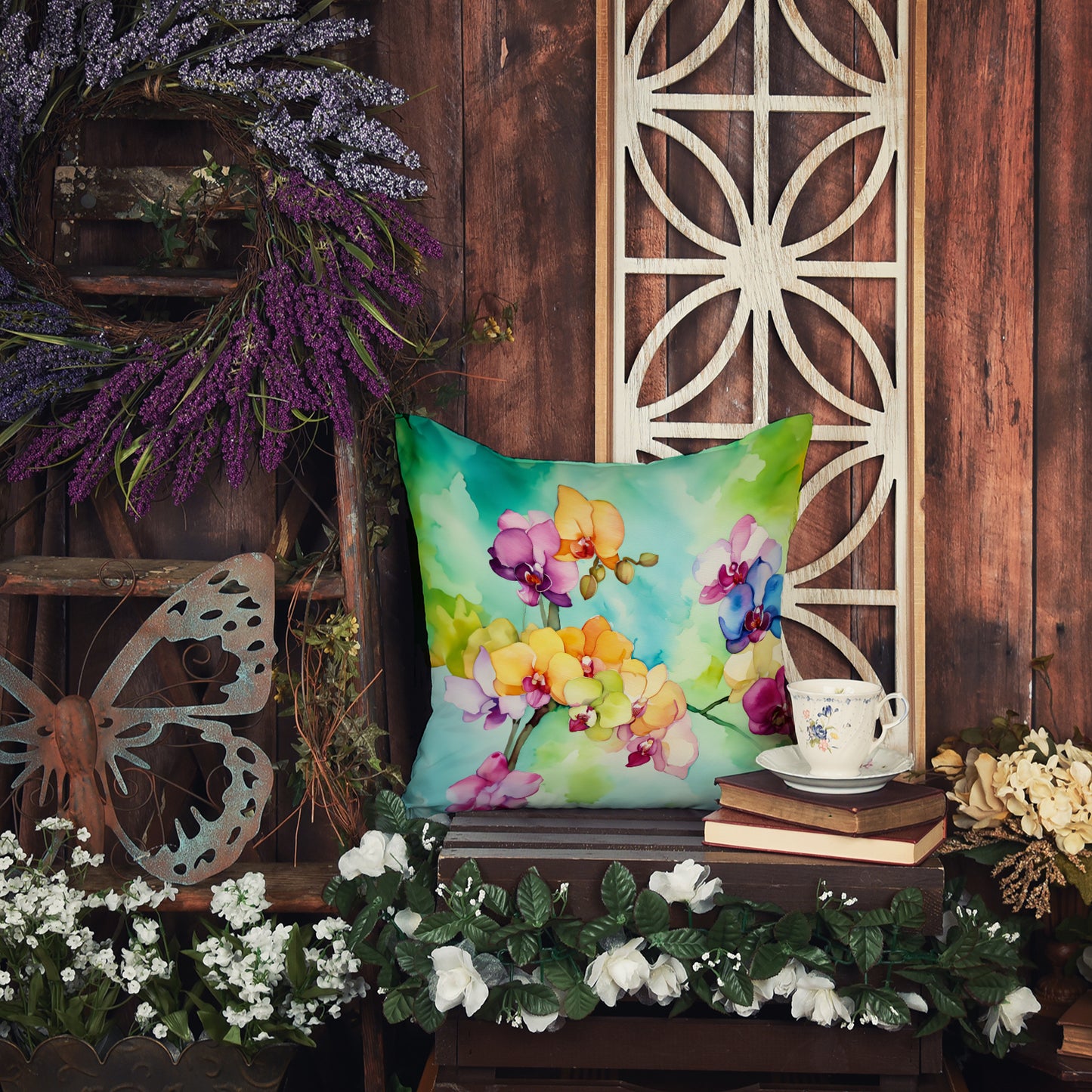 Orchids in Watercolor Throw Pillow