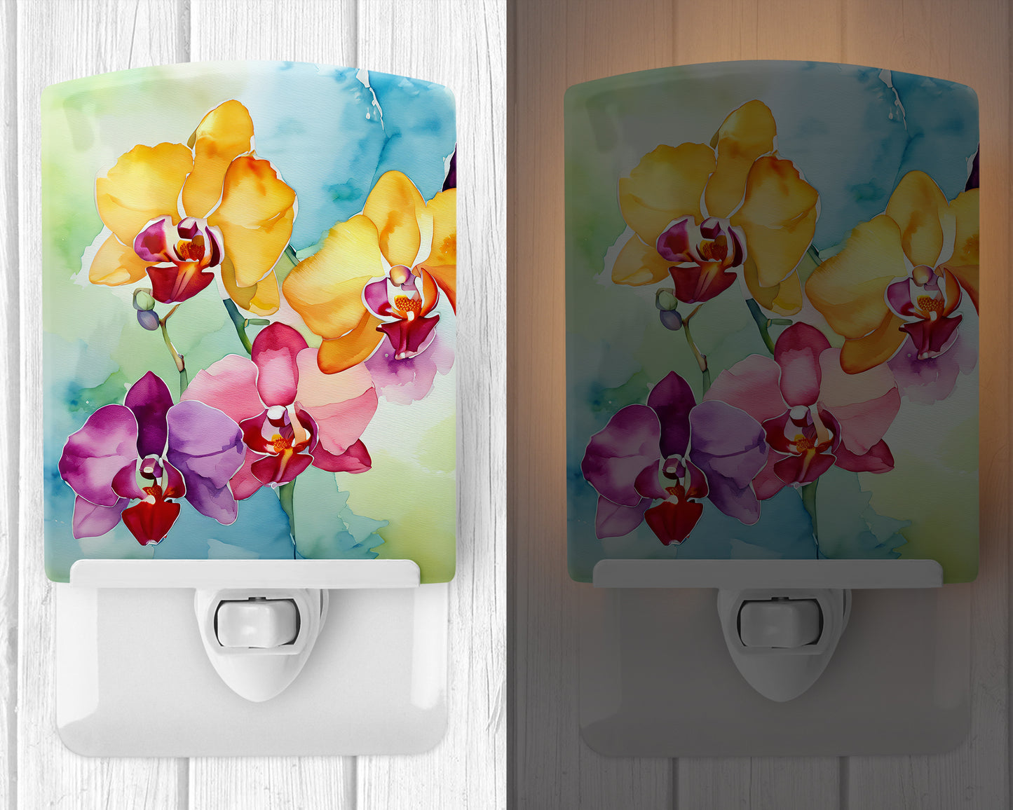 Orchids in Watercolor Ceramic Night Light