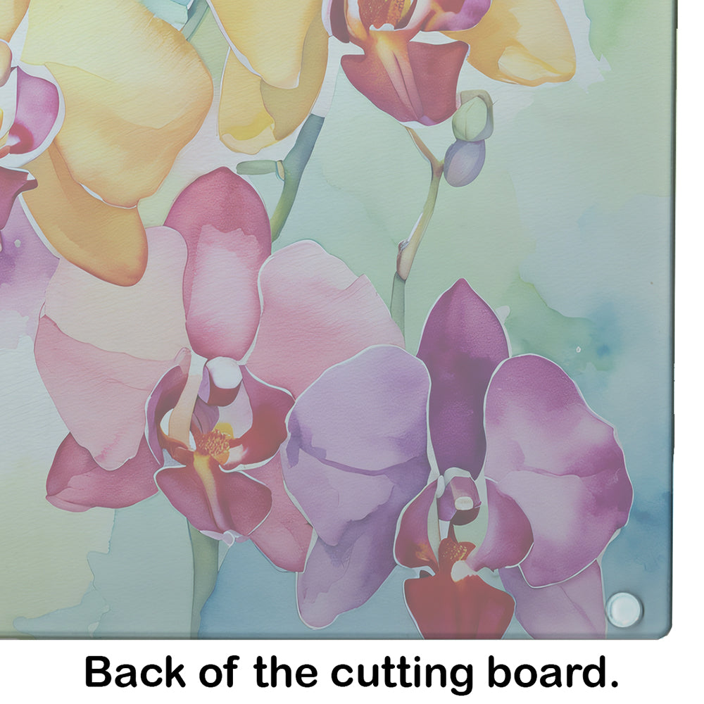 Orchids in Watercolor Glass Cutting Board