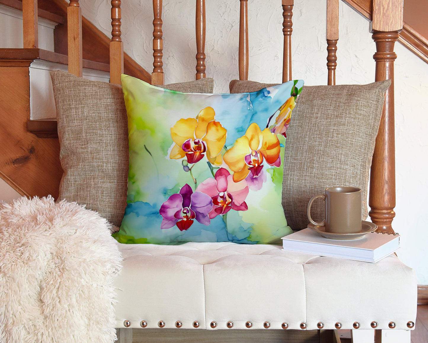 Orchids in Watercolor Throw Pillow