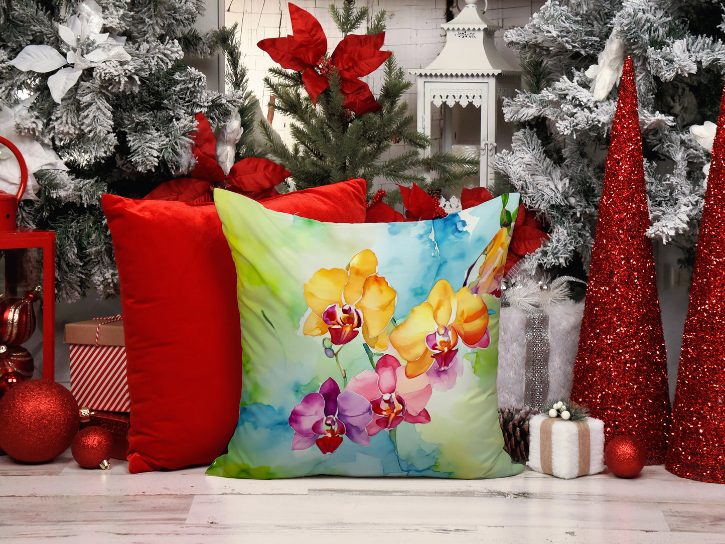 Orchids in Watercolor Throw Pillow