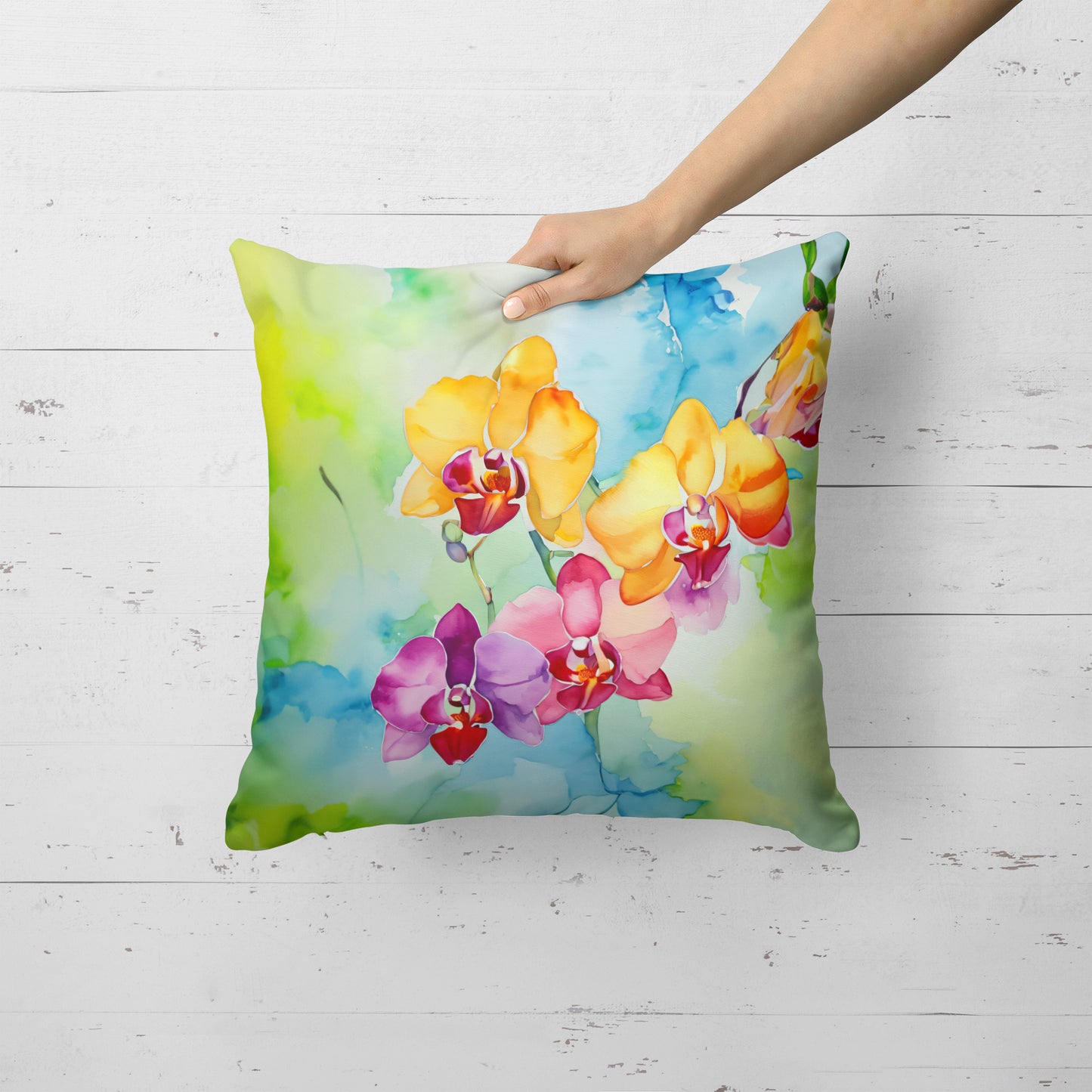 Orchids in Watercolor Throw Pillow