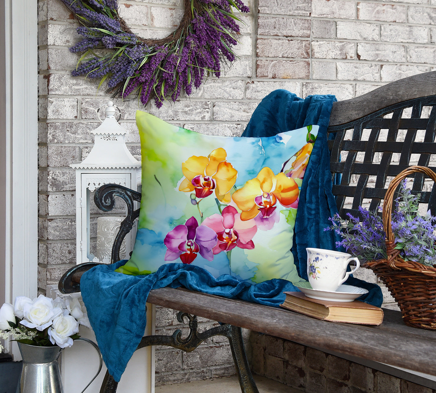 Orchids in Watercolor Throw Pillow