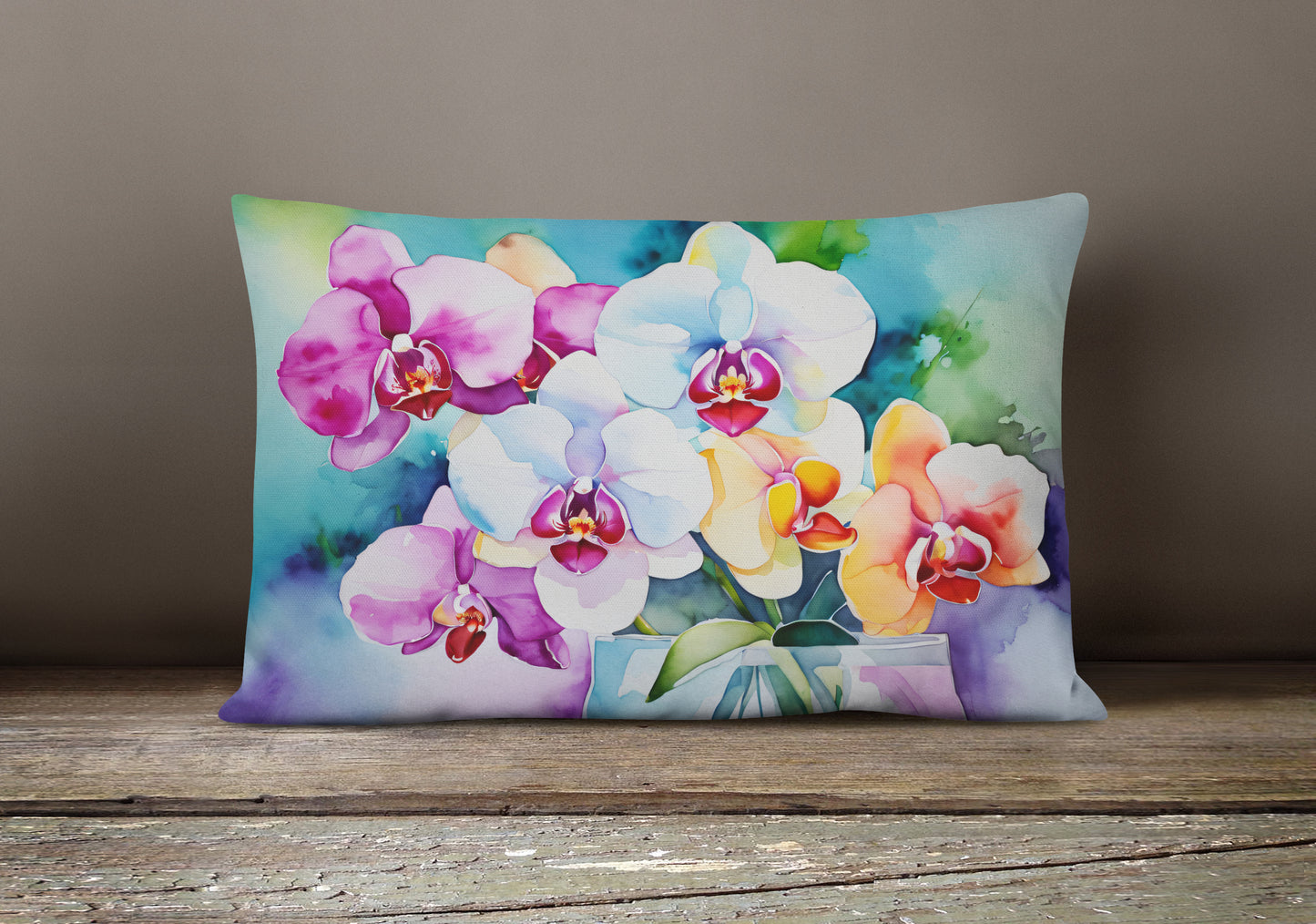 Orchids in Watercolor Throw Pillow