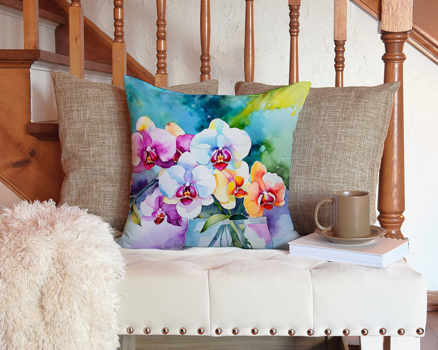 Orchids in Watercolor Throw Pillow