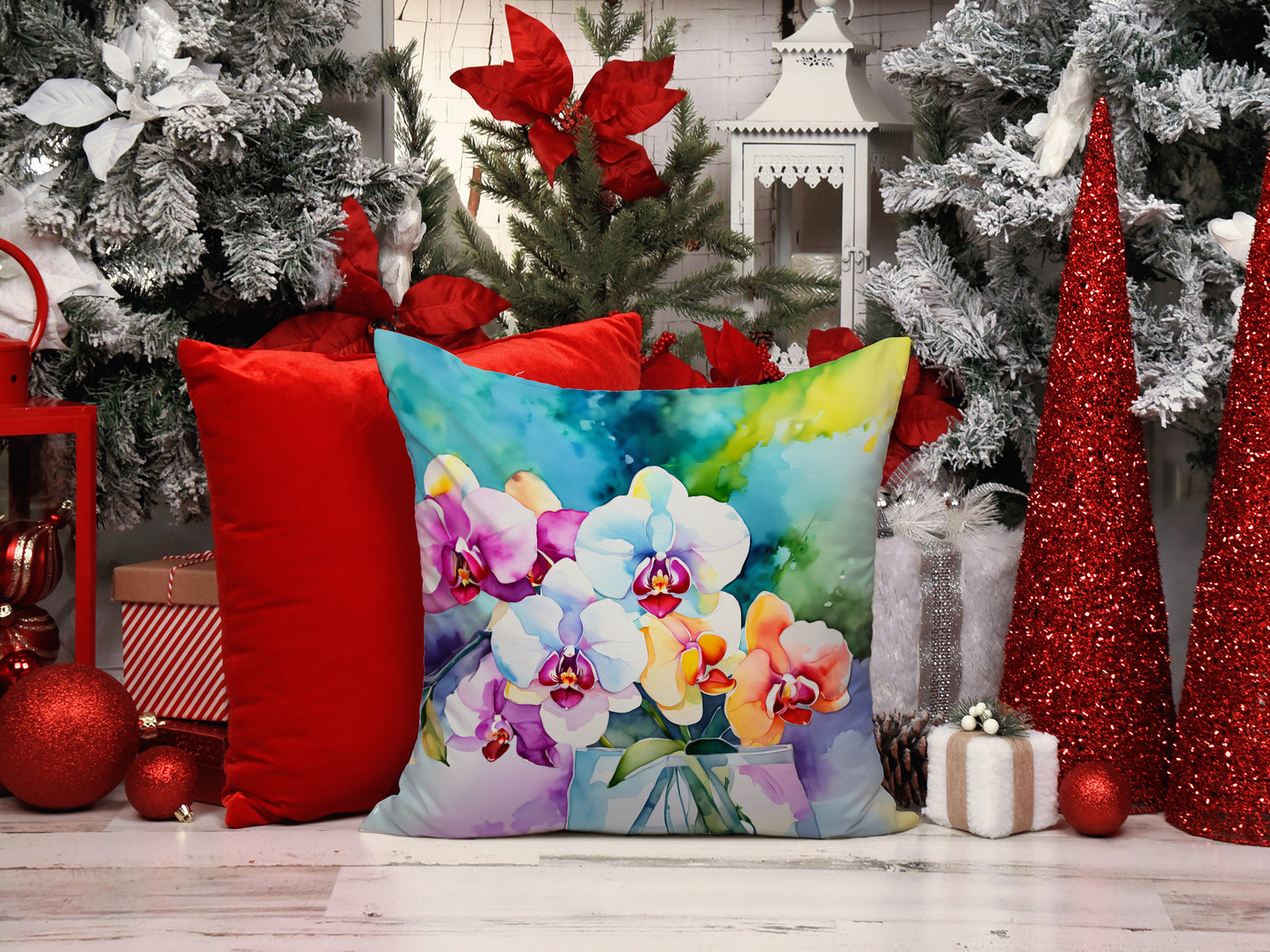 Orchids in Watercolor Throw Pillow