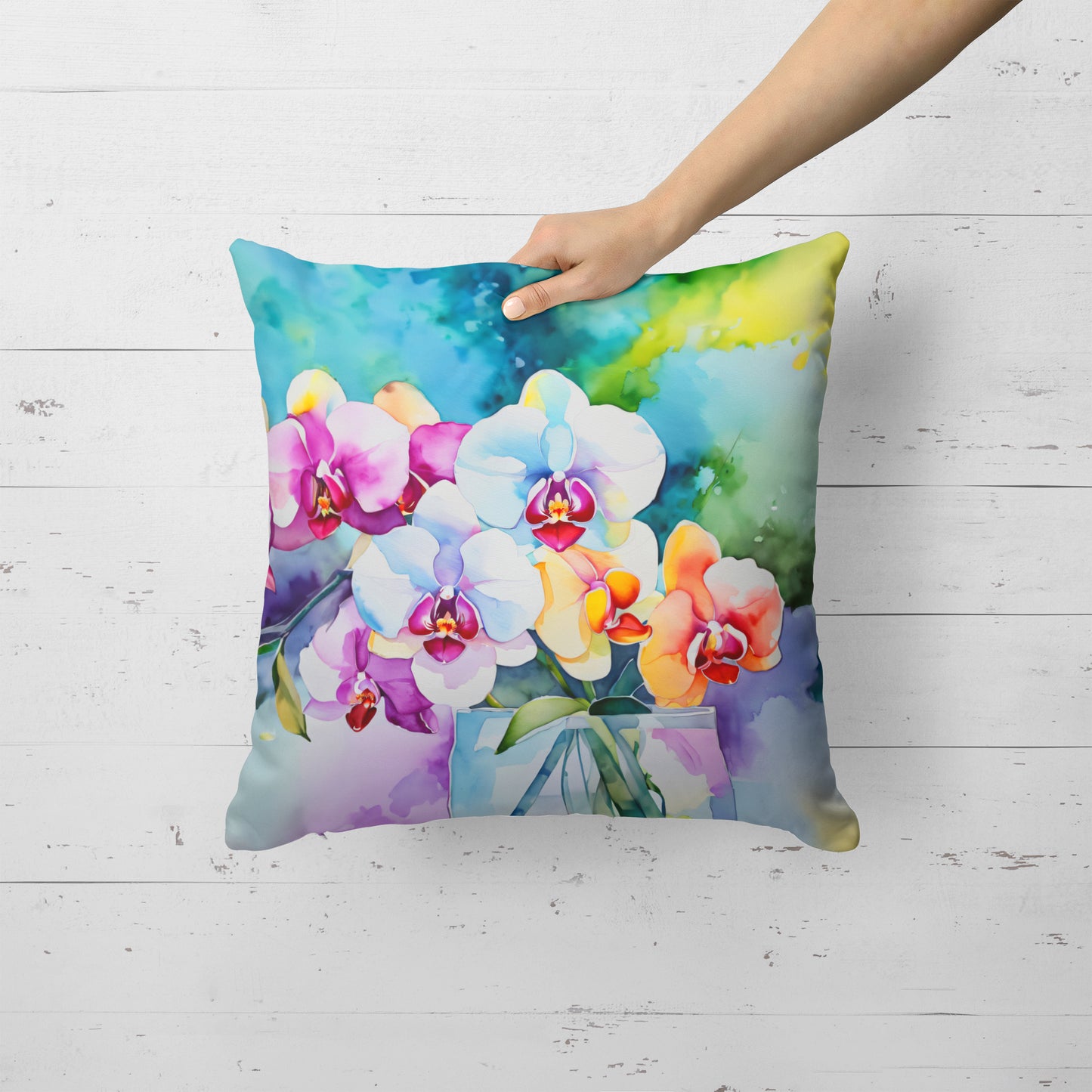 Orchids in Watercolor Throw Pillow