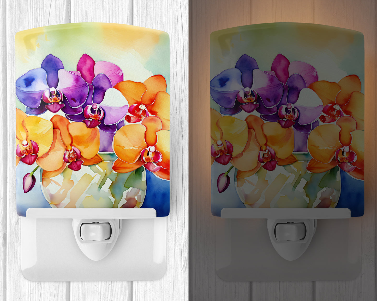 Orchids in Watercolor Ceramic Night Light