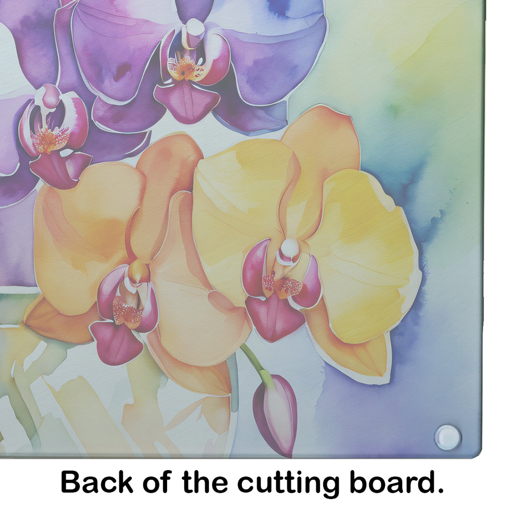 Orchids in Watercolor Glass Cutting Board