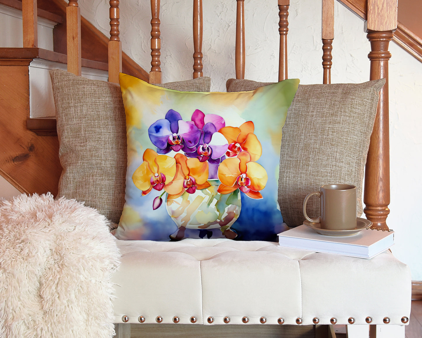 Orchids in Watercolor Throw Pillow