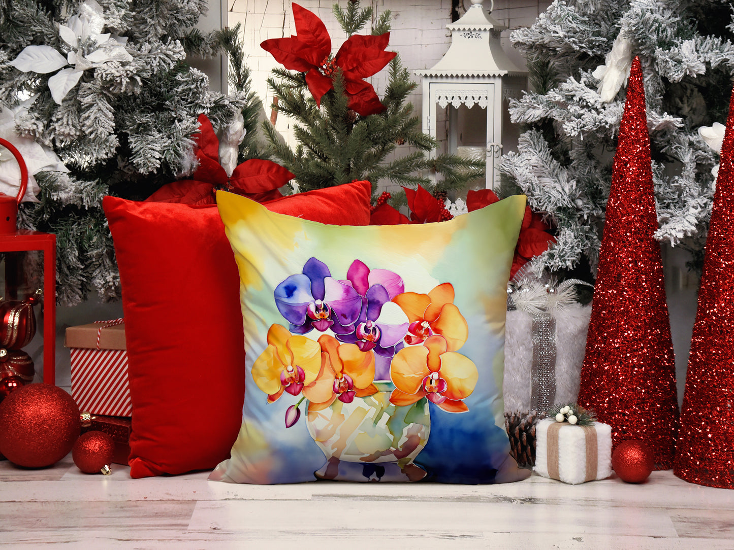 Orchids in Watercolor Throw Pillow