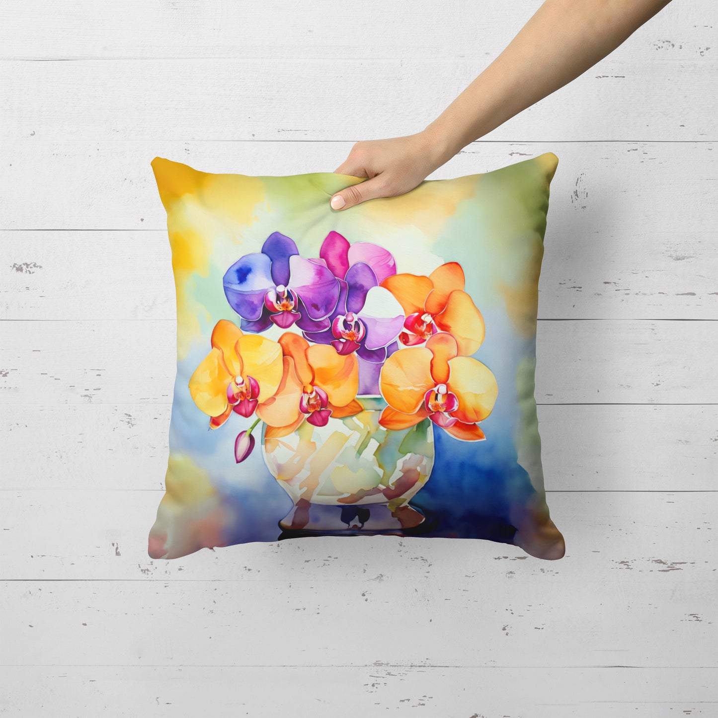 Orchids in Watercolor Throw Pillow