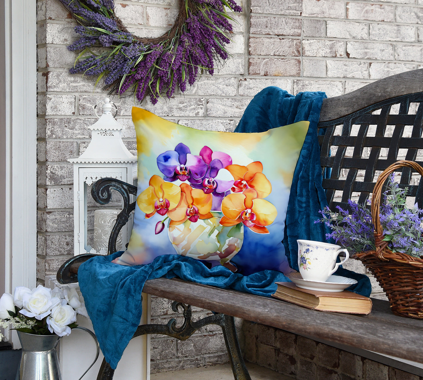 Orchids in Watercolor Throw Pillow