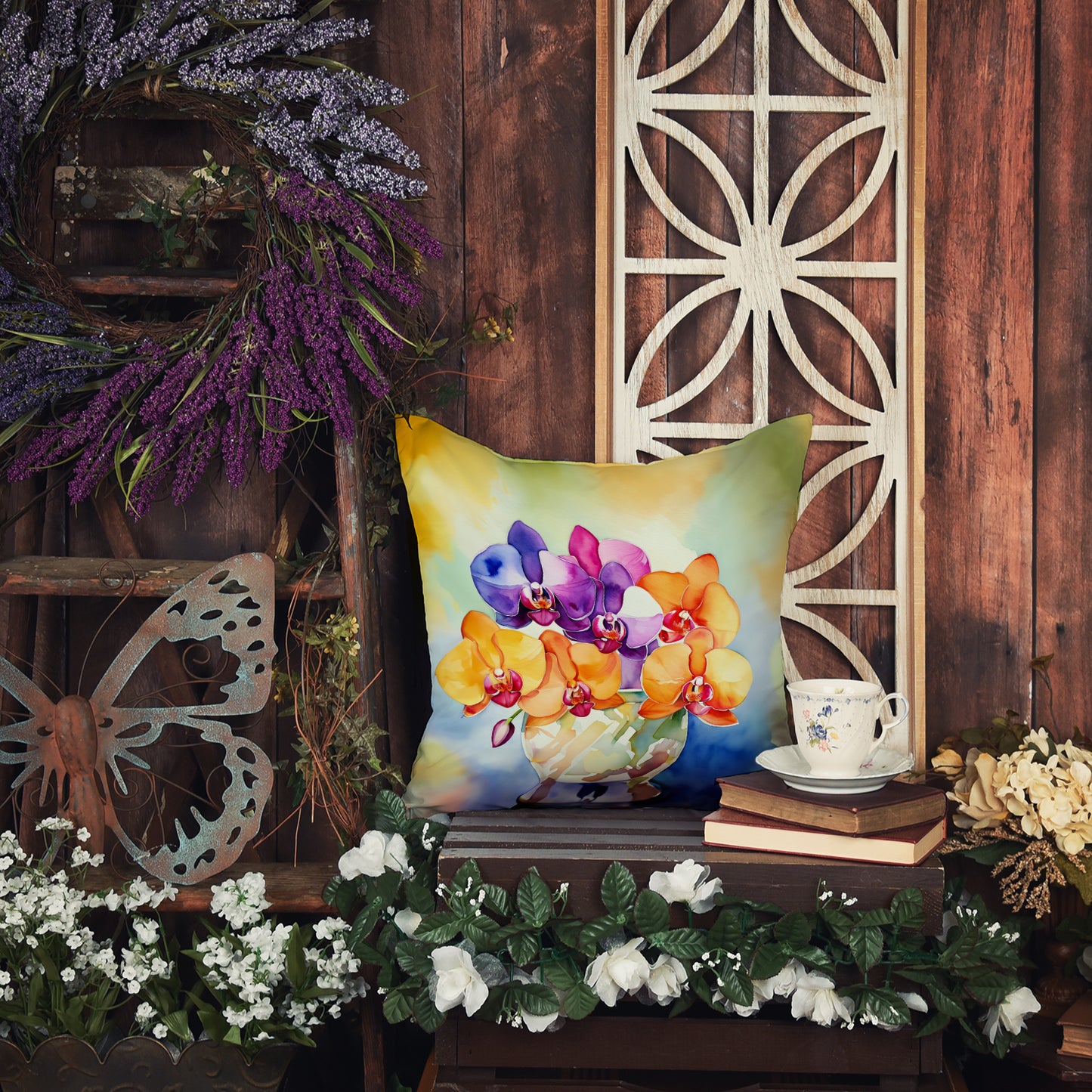 Orchids in Watercolor Throw Pillow