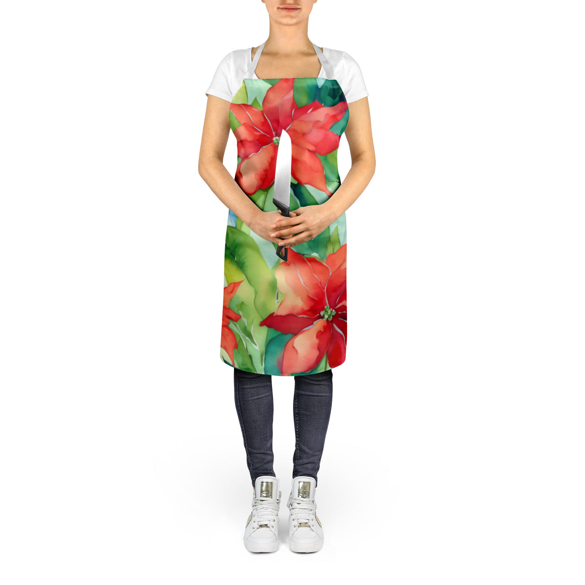 Poinsettias in Watercolor Apron