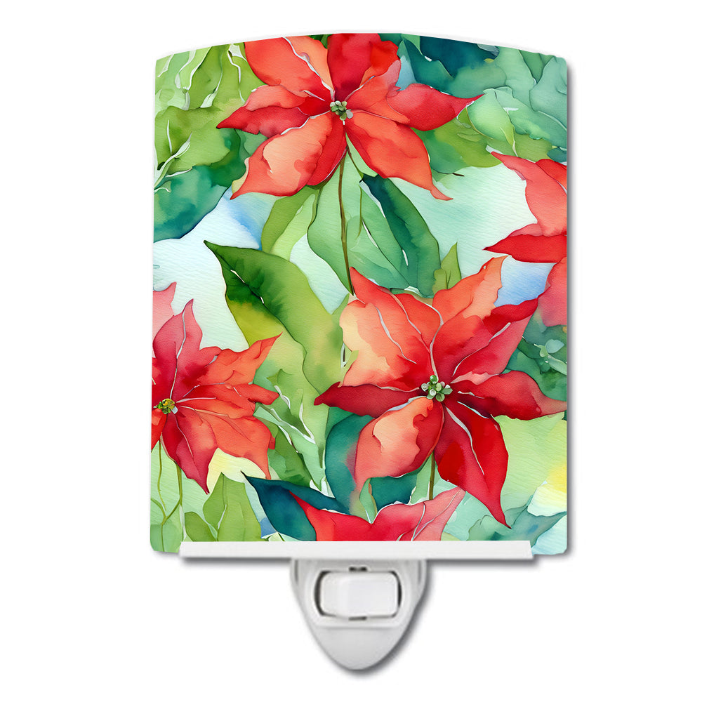 Buy this Poinsettias in Watercolor Ceramic Night Light