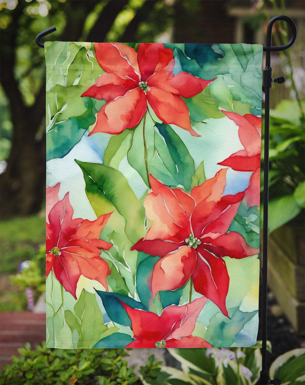 Poinsettias in Watercolor Garden Flag